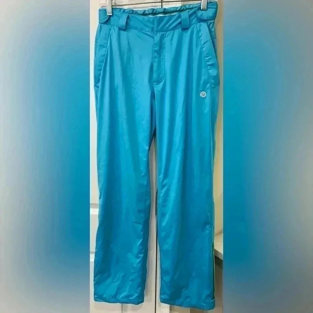 BMW Women's Size Medium Aqua Blue Golfsport Pants Adjustable Waist Zip Leg